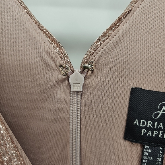 Adrianna Papell Pleated metallic vneck Gown Women size 8 Blush Pink maxi Formal - Picture 9 of 15